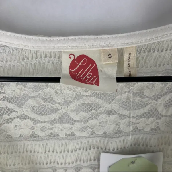 Anthropologie Lilka Ivory Lace Stretch 3/4 Sleeve Swing Top Lightweight Sheer‎ - Image 2