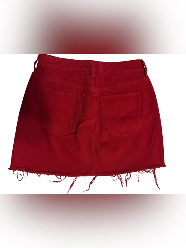 PacSun Red Frayed Denim Mini Skirt - Image 2