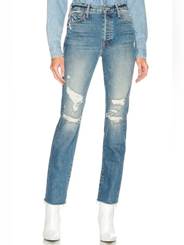 Mother jeans Trickster skimp fray thrill seeker raw hem distressed blue denim 24 - Image 5