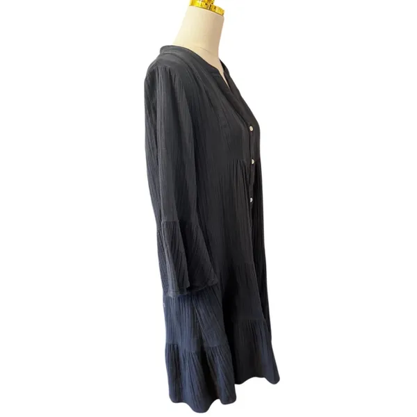 Quince Organic Cotton Gauze Tiered Mini Dress Indigo Blue Cottagecore Boho Med - Image 3