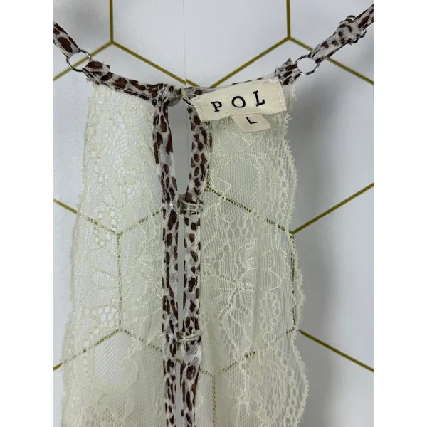 POL Tan and Cream Leopard Print Lace Camisole Tunic - Size - Large - Image 4