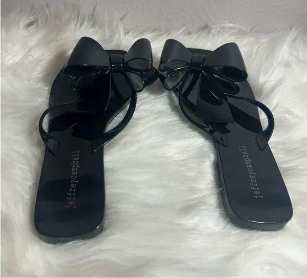 Jeffrey Campbell Sugary Jelly Bow Thong Sandals Black Size 6 - Image 8
