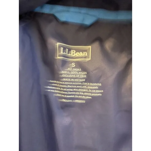 LL BEAN Women's Lightweight Windbreaker Small Nylon Rain Jacket Blue Hidden Hood - Image 4