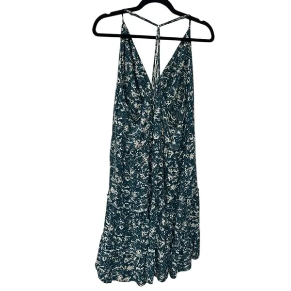 Maurice's Teal Floral Tiered High-Low Dress Boho Euro Summer Mediterranean Large - Image 2