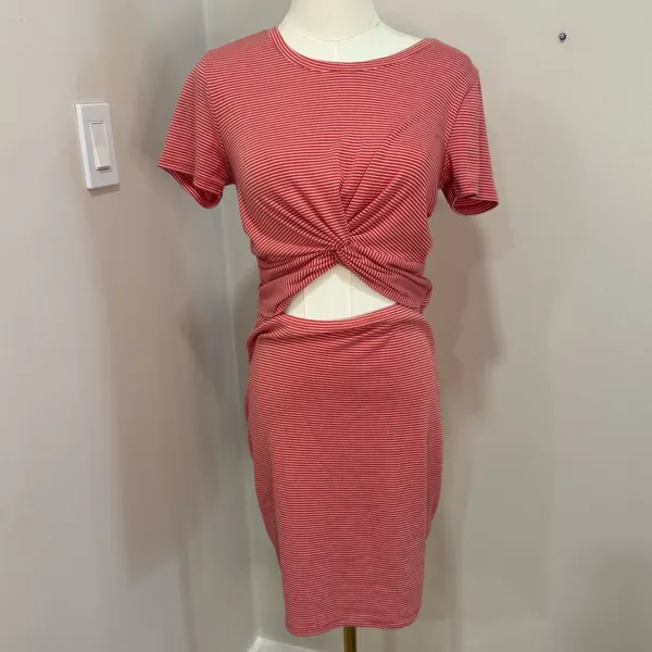 Abercrombie‎ & Fitch Red Striped Knot Front Cutout Mini Dress Womens Medium - Image 2