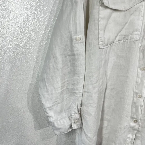 Zara 100% Linen Relaxed Fit Button Down Shirt Oyster White Sz Large‎ Casual Boho - Image 10