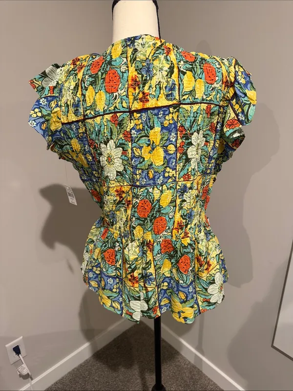 Grace + Karma Yellow Floral V-Neck Peplum Blouse - Image 5