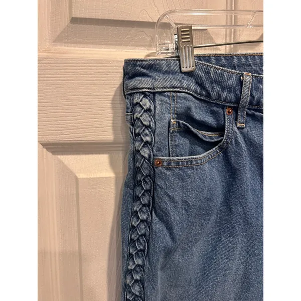 Old Navy Sky-Hi Wide Leg‎ Jeans Braided Side Seam Medium Wash Denim Womens 12 - Image 2