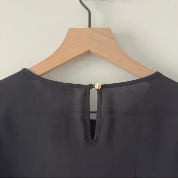 Calvin Klein Black Puff Sleeve Blouse Cuff Sleeves smocked ruffle button keyhole - Image 5