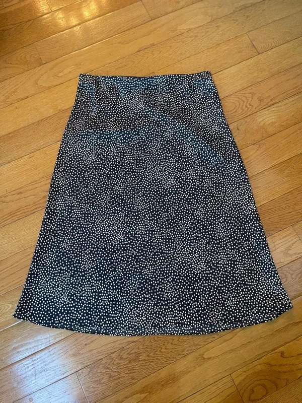 LOFT Polka Dot Midi Skirt Size M Black White Dalmatian Print A-Line High Waisted - Image 3