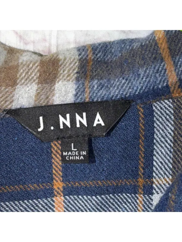 J.NNA Women’s Plaid Shacket Jacket Size Large Blue Brown Button Front - Image 6