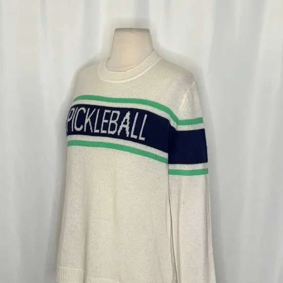 ALASHAN Cashmere Pickleball Sweater Pullover Sporty Text Script Preppy X - Image 5