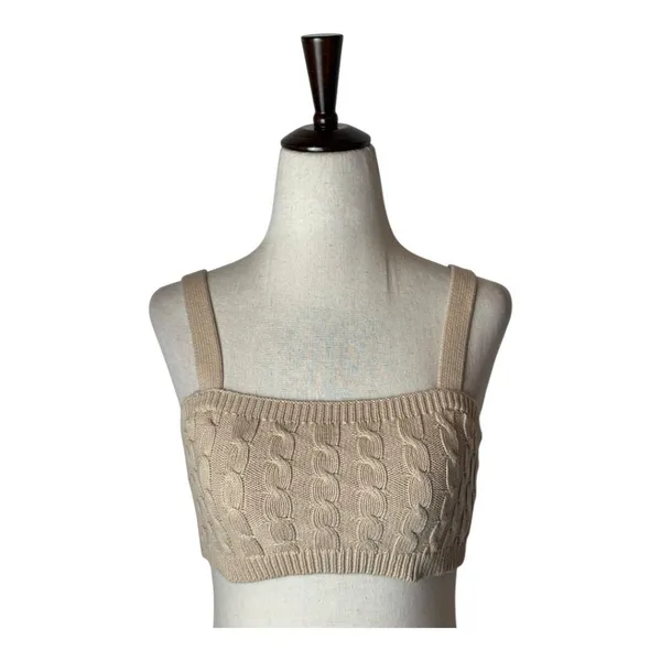 Revolve 525 Tank Top Women XS Beige Tan Oat Cable Knit Tiny Tank Cropped‎ Sexy - Image 3