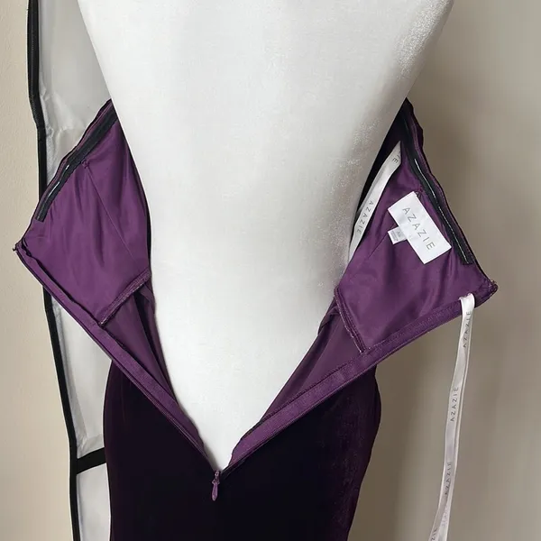 Azazie Larisa velvet strapless floor length dress Grape Size A6 4-6 - Image 4