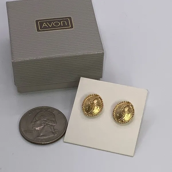 Vintage Avon Western 24K Gold Plated Oval Rope Edge 1/2” Earrings - Image 2