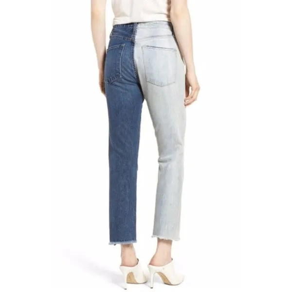 Alice + Olivia Jeans‎ Boyfriend Jeans Two Tone Blue 24 asymmetrical - Image 2