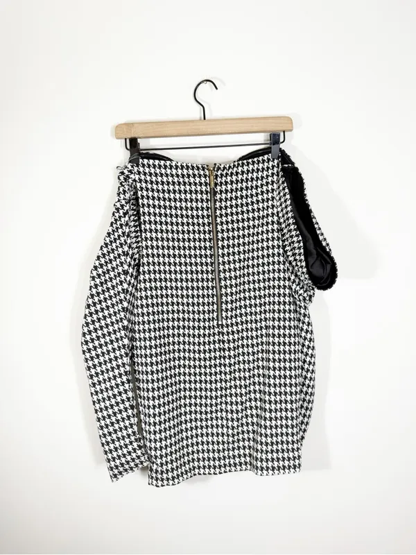 Miss Circle Kylie Houndstooth Off The Shoulder Woven Mini Dress Sweetheart Small - Image 4