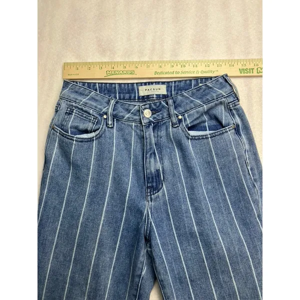 P A C S U N Womens Mom Jeans Blue Pinstripe Size 26 High Waisted Denim‎ - Image 6