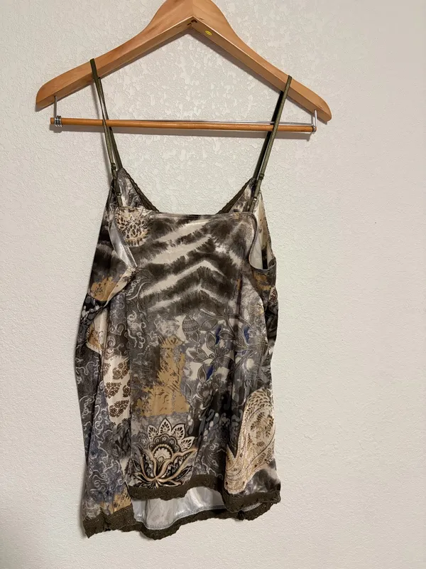Xhilaration Y2K Vintage XL Satin Camisole Top Brown Paisley Print Lace - Image 2