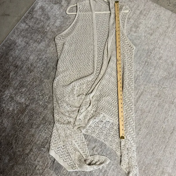 Unbranded Cream Crochet Open Knit Duster Waterfall Cardigan Vest - Image 6