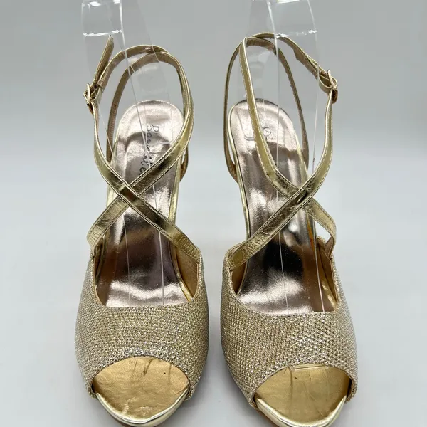 Bonnilel Heels Womens 8 Gold Tiara Glitter Shoes Wedding‎ Nightout Formal Party - Image 4