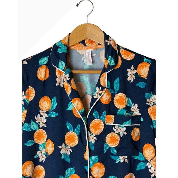 Joyspun Pajama Set Women Small Blue Orange Citrus Floral Print Short Sleepwear - Image 4