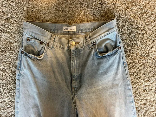 ZARA Light Wash Wide Leg High Waisted Ripped Jeans - Image 7