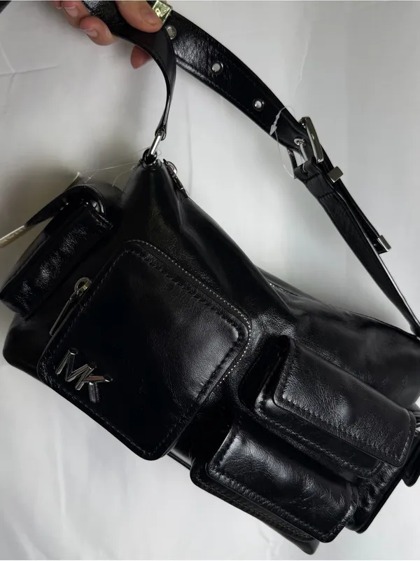 Michael Kors Black Leather Messenger Bag with Front Pocket Details - Image 15