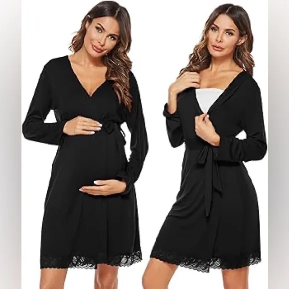 Kimono Robes Long Sleeve Sleepwear Lightweight Loungewear with Lace Trim - Image 3
