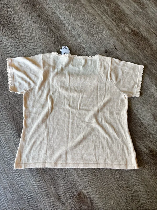 Storybook Knits Cream Lace-Trim Short Sleeve Top - Image 2
