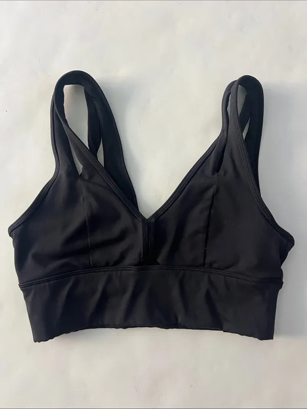 ALO YOGA Black United Long Sports Bra Double V Neck Small - Image 3