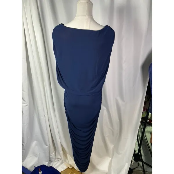 Midnight Velvet Womens Navy Blue Embellished Ruched Evening Gown‎ Dress Size 6 - Image 5