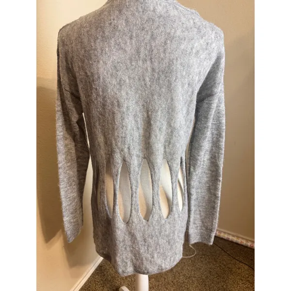 One Grey Day Alpaca Merino Wool Blend Back Cutout Sweater Gray Size L - Image 8