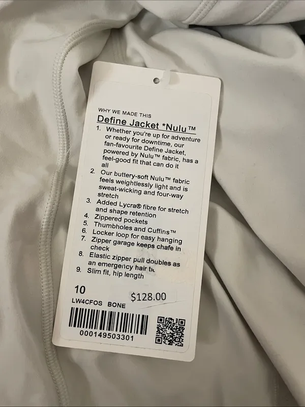 Lululemon NWT Define Jacket Nulu in Bone Color Size 10 Full Zipper - Image 11