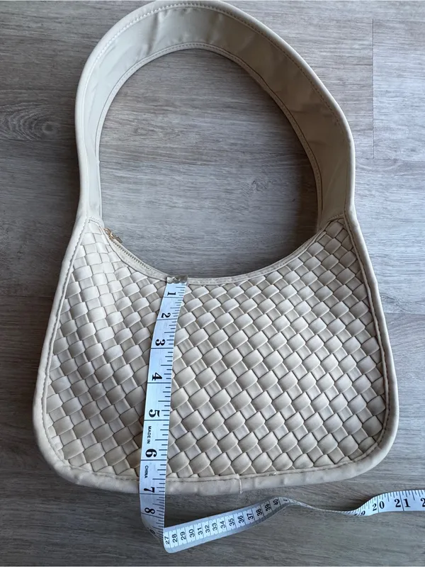 Anthropologie woven neoprene shoulder bag zip neutral beige nylon purse - Image 5