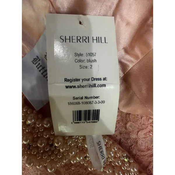 NWT Sherri‎ Hill 51057 Blush Lace High Low Dress Open Back Pearl Neckline Size 2 - Image 6