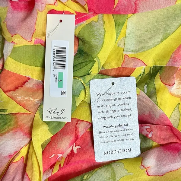 Eliza J Yellow Floral Halter High Low Maxi Dress 8‎ Chiffon Wedding Guest Party - Image 9