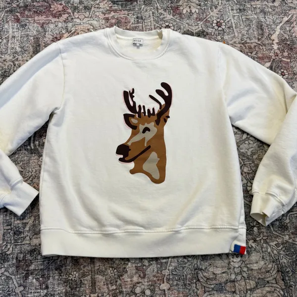 KULE The Buck‎ White Deer Graphic Crewneck Sweatshirt Women's Size Small - Image 7
