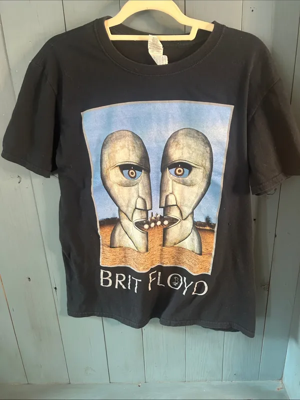 Vintage Gildan Black Brit Floyd Graphic Tee with Blue and Tan Artwork | Large - Image 2