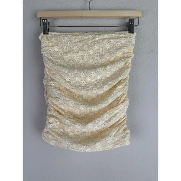 FP One By Free People Ona Ruched Cream Convertible Mini Skirt Shirt‎ Women's XS - Image 10