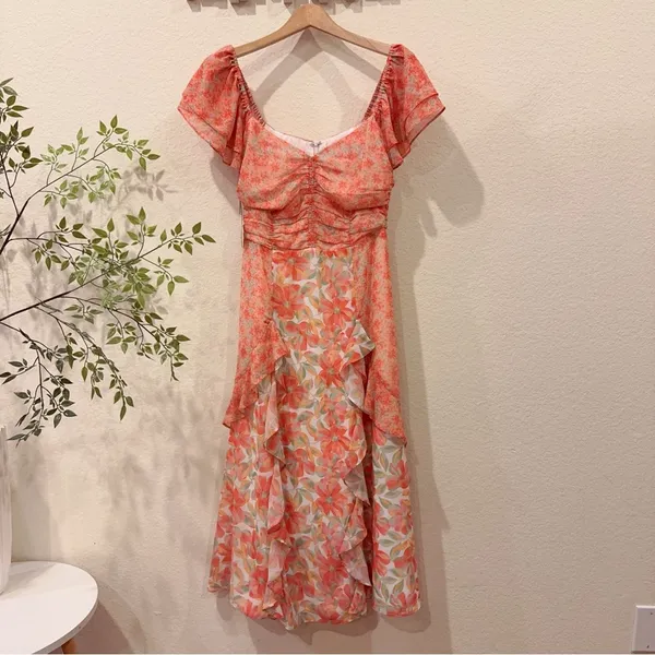 Lost + Wander Sunnyville Midi Dress in Orange Multi Floral OS NWT - Image 2