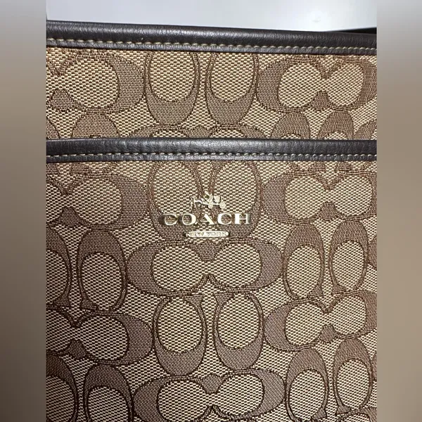 Coach Designer Signature Jacquard File Crossbody Bag Brown Tan - Image 10