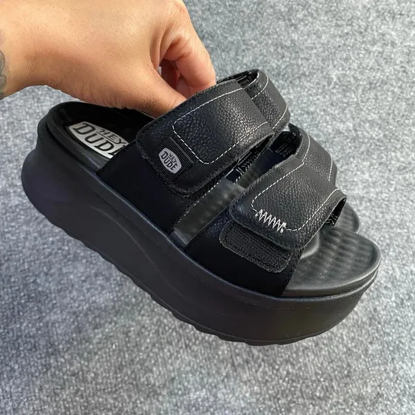 HEY DUDE DELRAY SLIDE CLASSIC BLACK PLATFORM SLIP ON SANDALS - Image 3