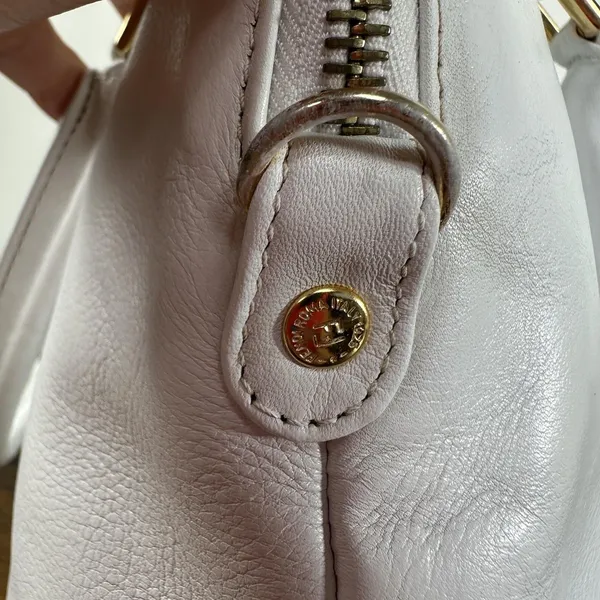 Fendi Vintage Satchel Bag Womens Medium White Leather Italy Top Handle FF - Image 10
