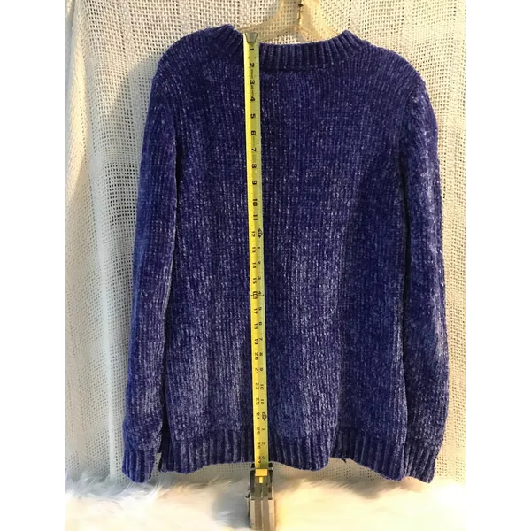 Basic Editions Sweater Women's Chenille V-Neck Knit‎ Blue Size M y2k soft - Image 7