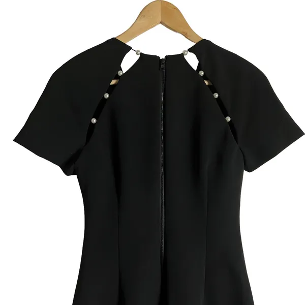 Alice + Olivia Kristiana Pearl Embellished Fitted Black Sheath Mini Dress Size 2 - Image 6