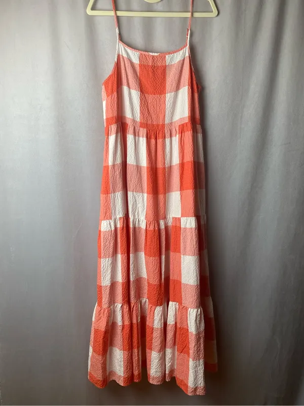 Lou & Grey Coral White Gingham Tiered Maxi Dress - Image 2