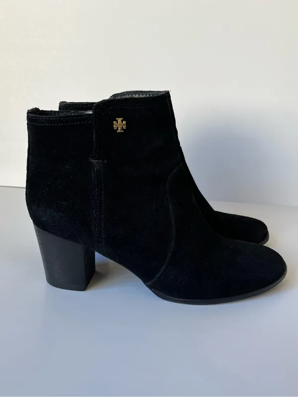 Tory Burch Suede Leather Block Heel Ankle Boots Booties Black Size 8.5 - Image 2