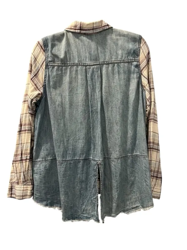 Free People Road Trip Getaway Plaid Flannel Denim Button Up Shirt Size Medium - Image 8