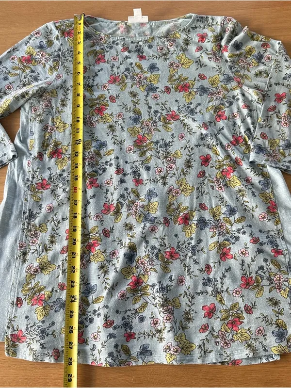J Jill 100% Cotton Blue Floral 3/4 Sleeve Tunic Round Neck Lagenlook Classic - Image 8